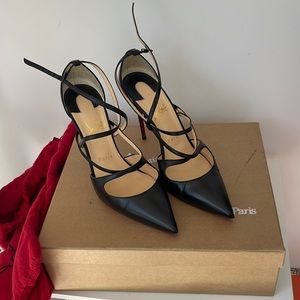 Christian LouBoutin black leather strappy heels red bottom size 39 crossfliketa